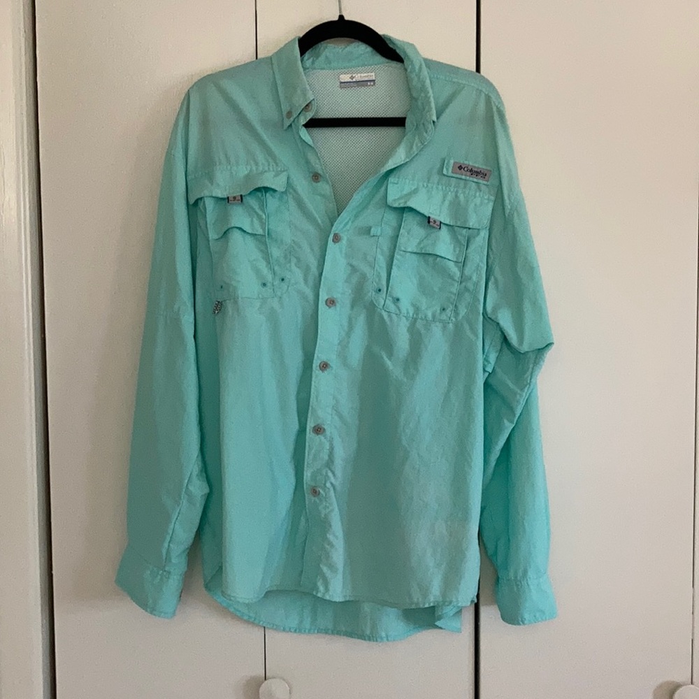 Columbia PFG Long Sleeve, Light blue/ Aqua shirt